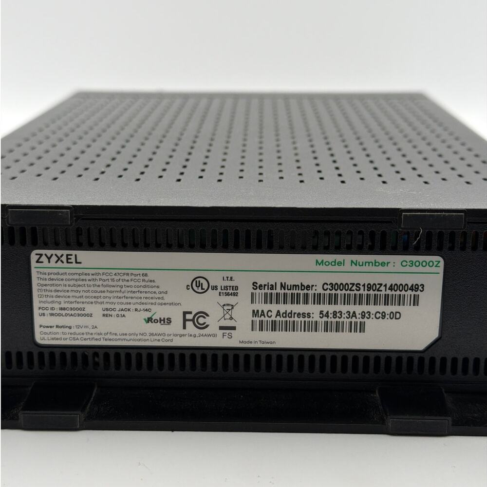 CenturyLink ZyXEL C3000Z DSL Modem Wireless Router w/ AC Adapter - Picture 6 of 7